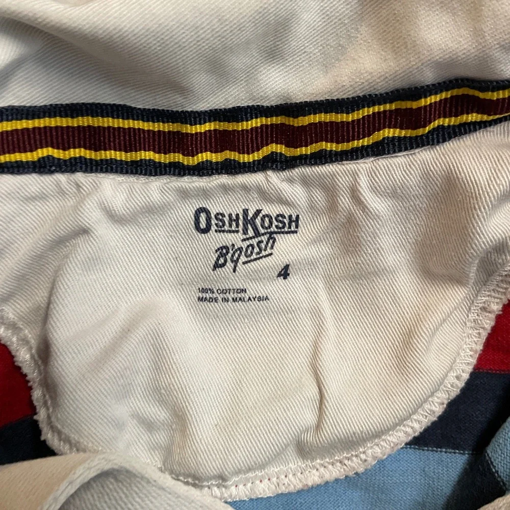 OshKosh Rugby Shirt Kids Size 4 Red Blue Striped Long Sleeve Varsity Sports 18